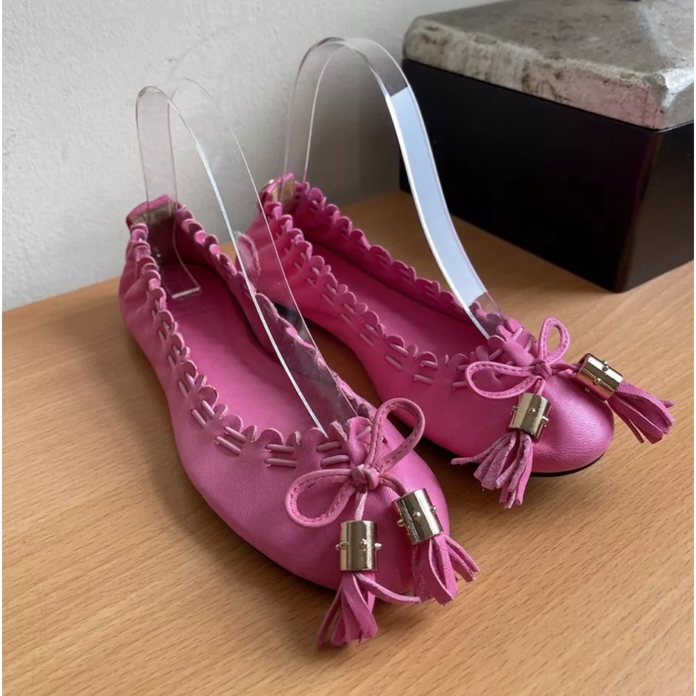 TORY BURCH REESE TASSEL LEATHER BALLET FLATS PINK NEW SIZE 5/36